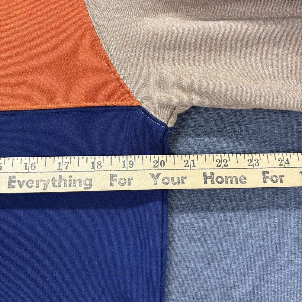 IZOD Sweatshirt Mens Small Camel Orange Navy Colorblock 1/4 Zip Stretch Fleece - Picture 6 of 13